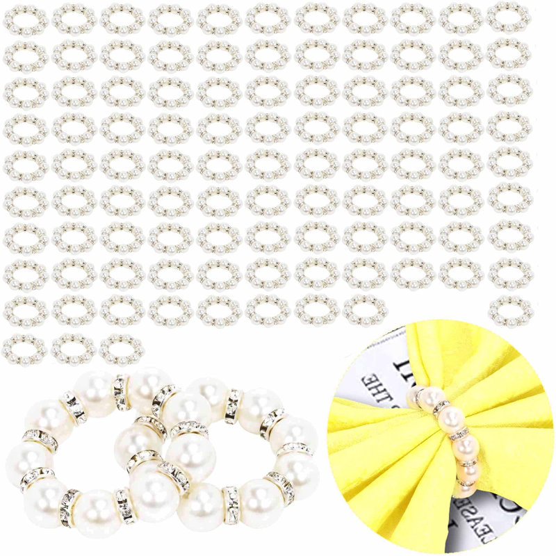 Ensemble de 100 anneaux Alynda en perle argentée, élégantes boucles perlées imitant des perles Alynda pour un décor formel