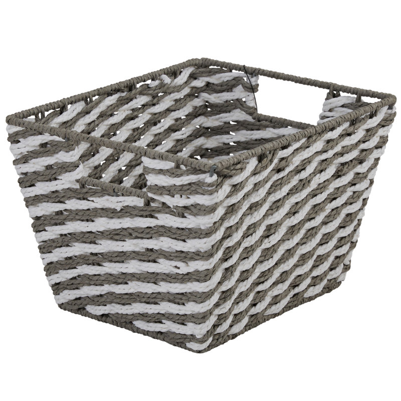  Large Striped Woven Basket In Gray, Gray, 8" H x 10" W x 12" D