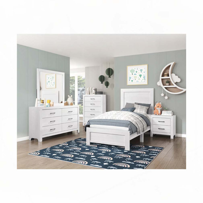 Mobilier de chambre à coucher à panneau en bois avec support à lattes, Lit simple, Blanc