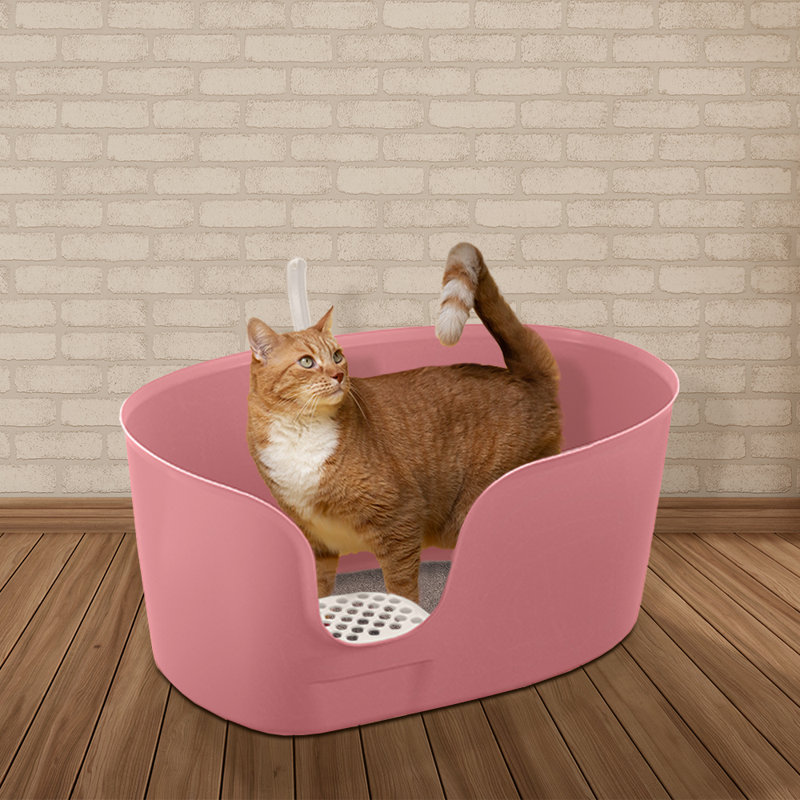 Extra Large Salmon Pink High Wall Plastic Cat Litter Box