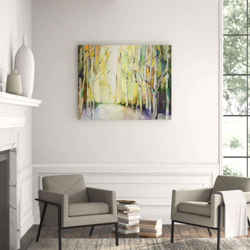 Spectrum In A Forest Painting by Guseul Park, 24" H x 30" W x 1.5" D, Outdoor