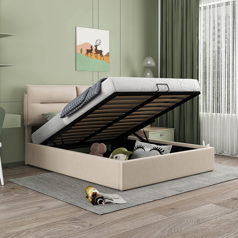 Deaysia Upholstered Platform Storage Bed, Queen, Beige