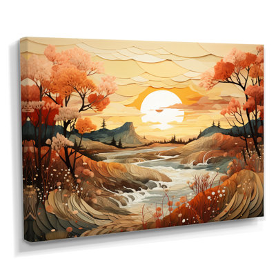 Orange Orange Autumn Serenity Sunset - forêt et rivière, art mural dans le salon