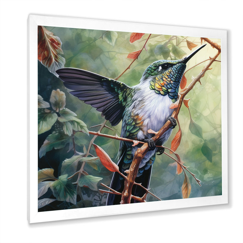 Colibri gracieux IV sur toile, H 30 po x l 30 po x P 1 po, Cadre simple blanc