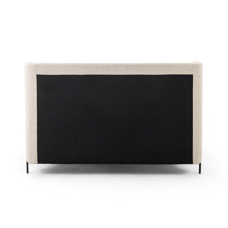 Queen Gunmetal and Oatmeal Upholstered Metal Bed with Slats