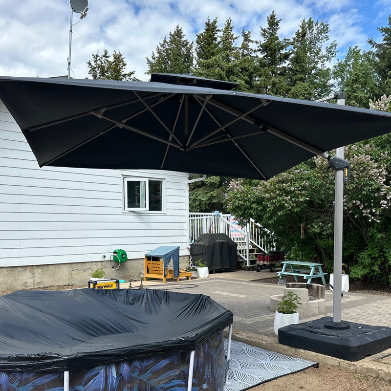 Justhin 3.3m Square Cantilever Umbrella With Base, Black