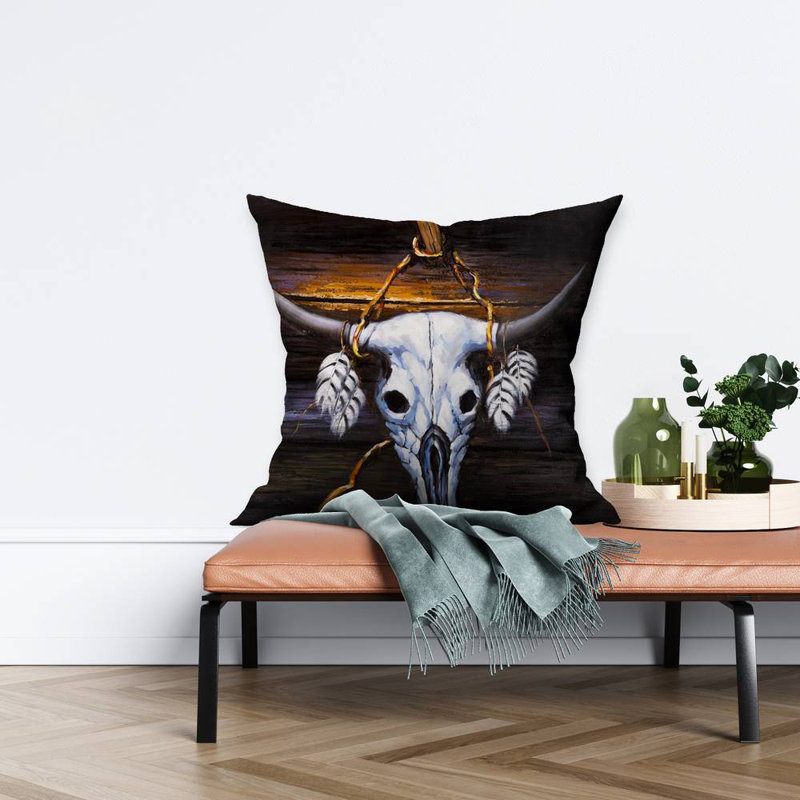 Hanged bull skull - 26"x26" Throw pillow cover - Poly twill - Print on demand, 26" x 26"