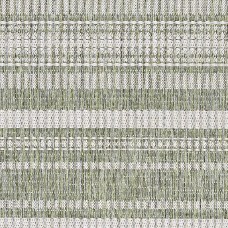 Troutville Sage Green Ivory Striped Indoor Outdoor Area Rug, Runner 2'3" x 7'10"