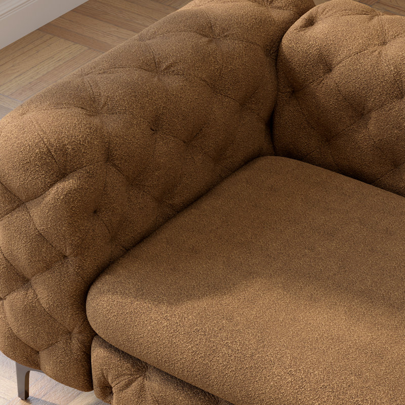 Willa Tufted Polyester Chesterfield Loveseat / Sofa with Black Metal Legs, 3, 29.5" H x 93.5" W x 39" D, Orange Polyester