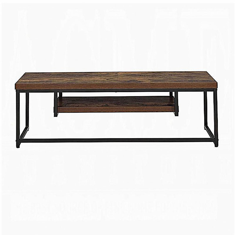 Rustic oak black TV stand with 1 shelf.
