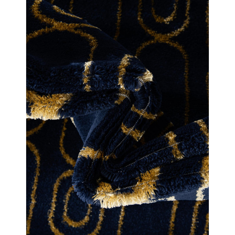 Latitude Run® Column Novica Rug Navy Blue and Gold, Round 6'1"