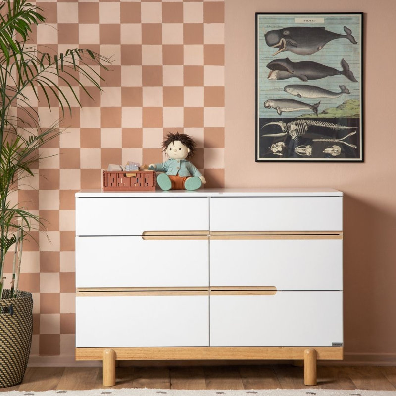 Bliss 6-Drawer Nursery Dresser, White/Natural
