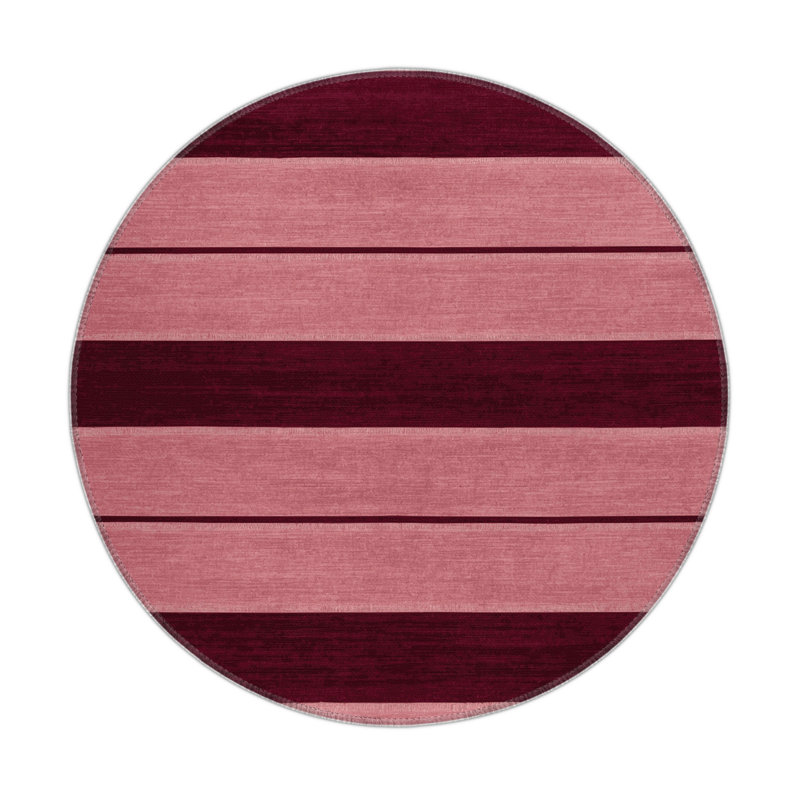 Tapis intérieur / extérieur rouge HorizontalStripes, Rond 5 pi