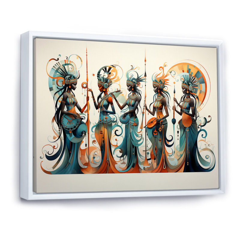 Native Art Kokopellis Melodies I Framed On Canvas Print, Cadre flottant blanc, 24" H x 32" W