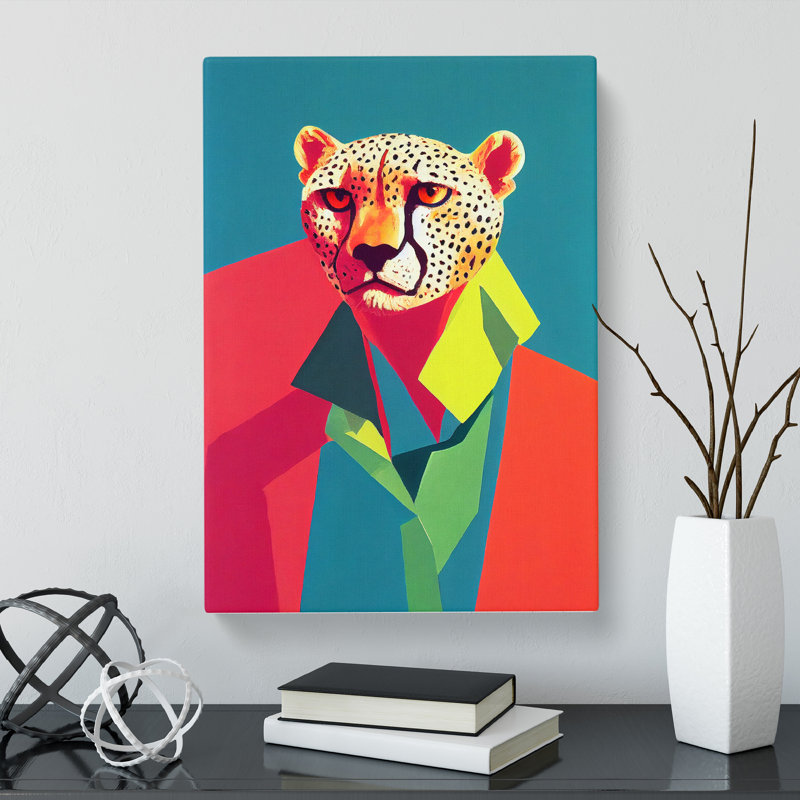 Katya Pop Art Cheetah - Wrapped Canvas, 50cm H x 35cm W x 3cm D