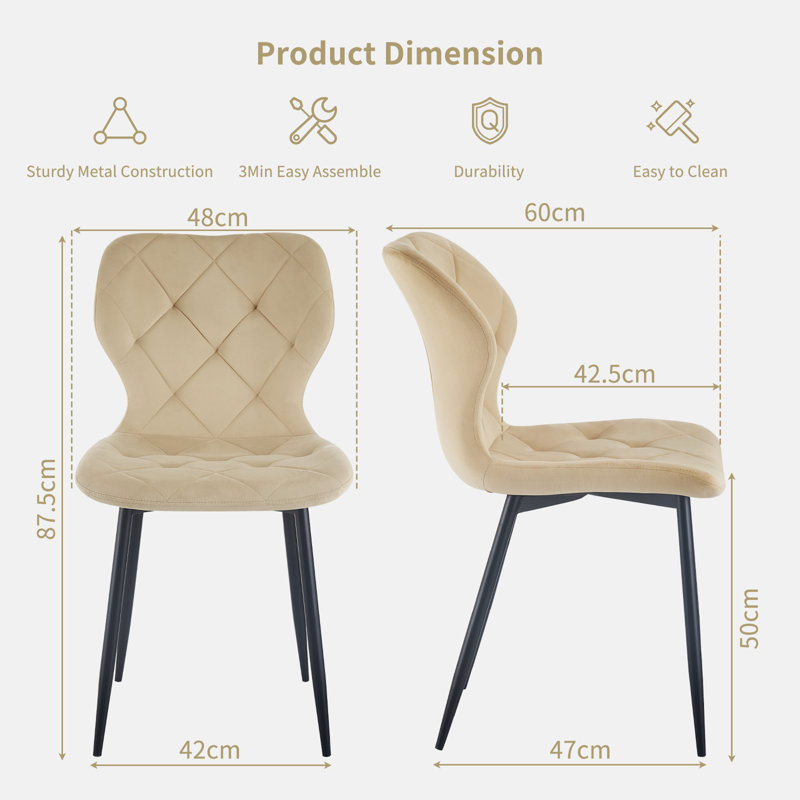 Ergonomic Curved Back Faux Leather/Velvet Upholstered Dining Chair, Beige Velvet