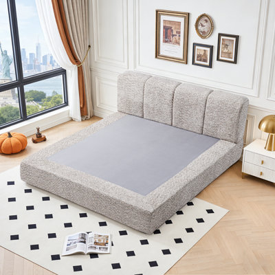 Cadre de lit plateforme tapissier grand format avec base de lit rembourrée avec tête de lit, ressorts ensachés et support en mousse, sans assemblage requis (gris)