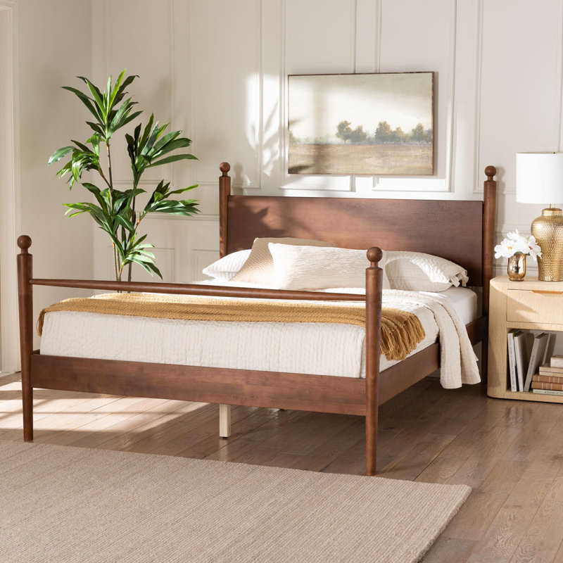 Baxton Studio Gianetta Wood Platform Bed - Traditional Poster Bed Frame With Panel Headboard And Low Profile Footboard, Classic Bedroom Furniture, Queen