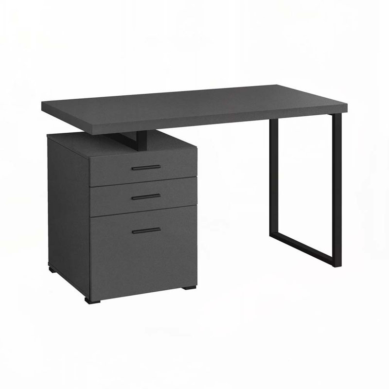 Bureau d'ordinateur à domicile avec 3 tiroirs de rangement, Gris foncé / Noir