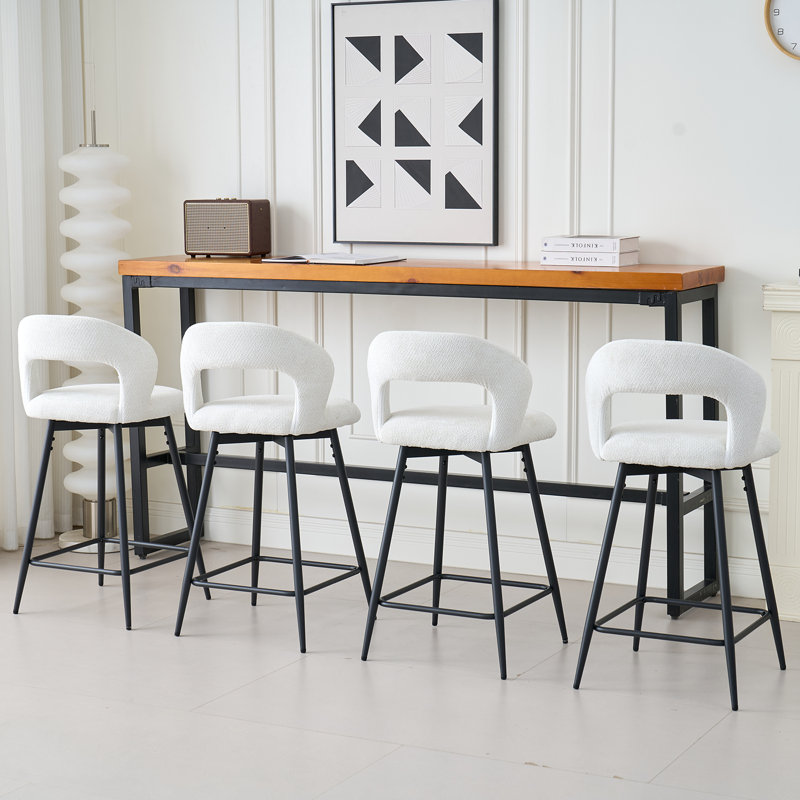 Swivel Upholstered Bar Stool with Iron Frame, White