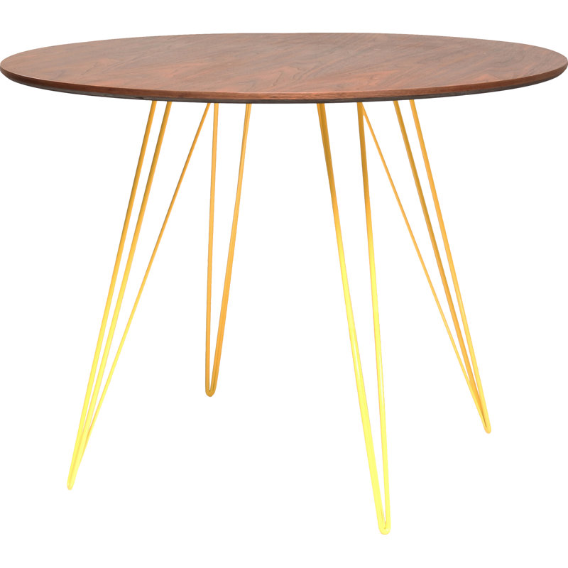 Williams Walnut Round Metal Base Dining Table, Yellow, 30" H x 40" L x 40" W, Walnut