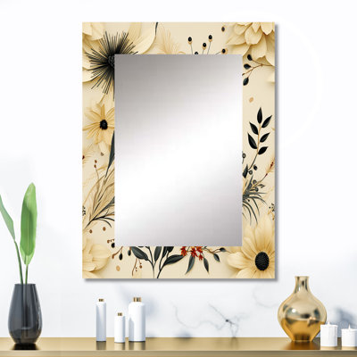 Décoration murale noire et beige à motif de fleurs de chrysanthèmes - miroir floral