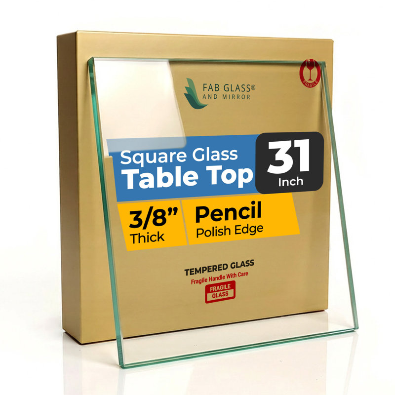 Plateau de table en verre trempé, surface carrée de 31 po, surface transparente de 3/8 po d'épaisseur pour le bureau personnel ou le mobilier d'extérieur par Fab Glass and Mirror