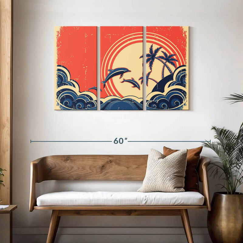 Brampt Retro Beach Dolphins, 28" H x 45" W