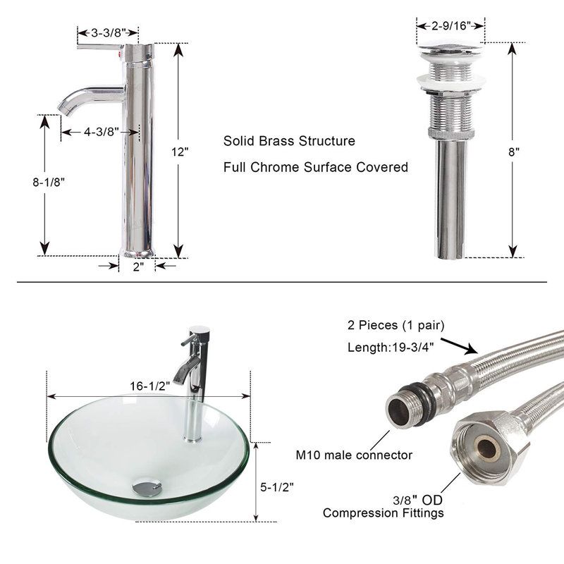 ECLIFE Manrique 16.5'' Clear Tempered Glass Circular Bathroom Sink with Faucet