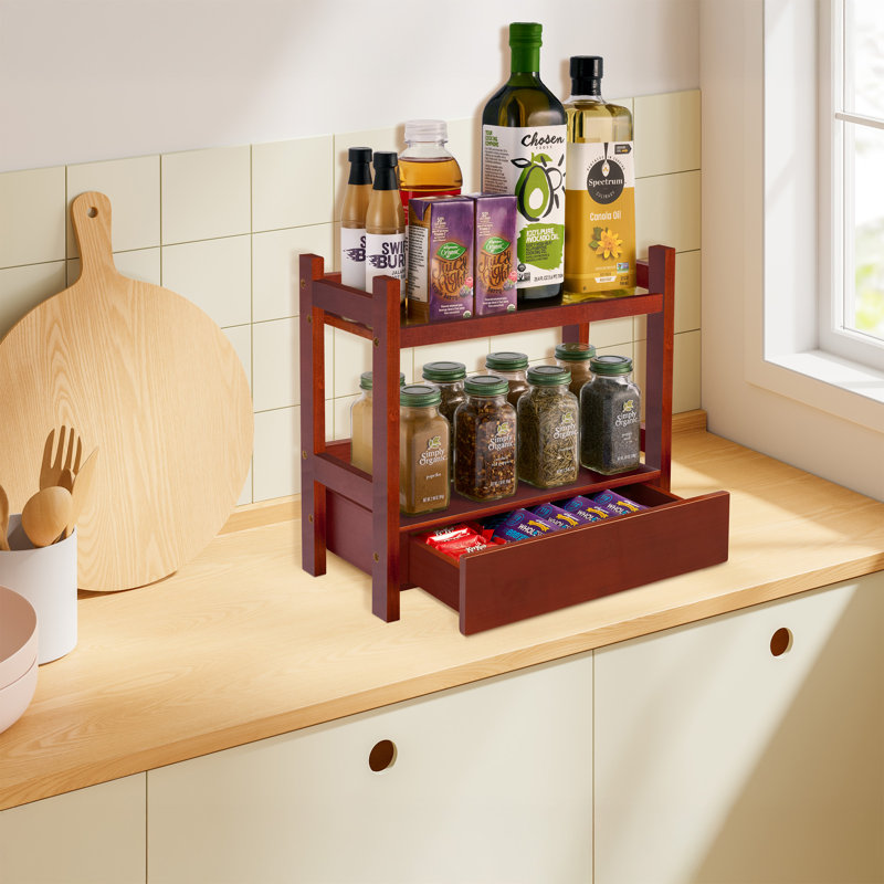 Sorbus 2-Tier Bamboo Kitchen Organizer with Drawer - Brown, Brown