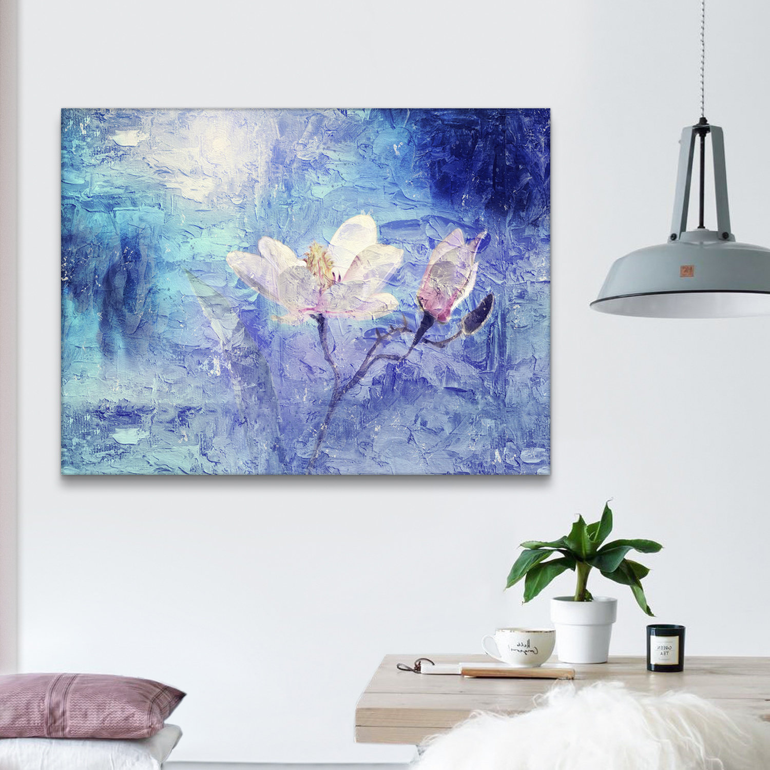 Framed Printed Canvas Wall Art Decor Abstract Impressionism Painting,Lotus Flower Watercolor Canvas Painting for Living Room, Bedroom Decor-Ready to H