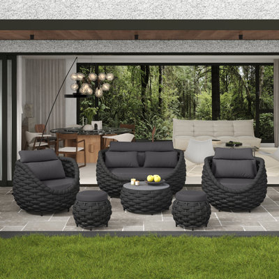 Ensemble de conversation d'extérieur en aluminium texturé pour 4 personnes avec coussins et repose-pieds