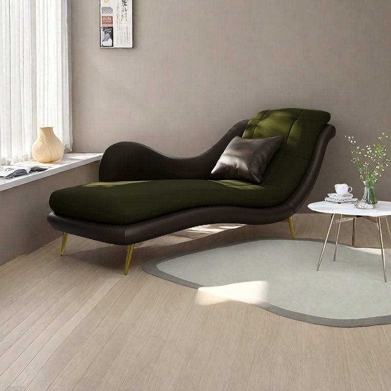 Robichaux Chaise Lounge , Right Hand Facing, Green/Dark Brown