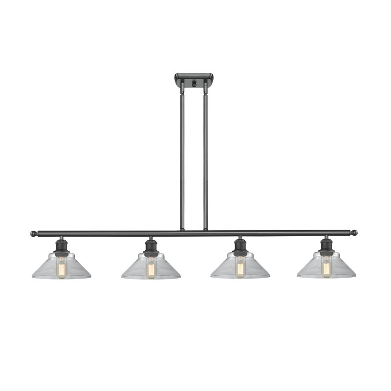 Luminaire suspendu linéaire à 4 lumières pour îlot de cuisine Newton St Loe, Noir mat, Transparent, Ampoule non incluse