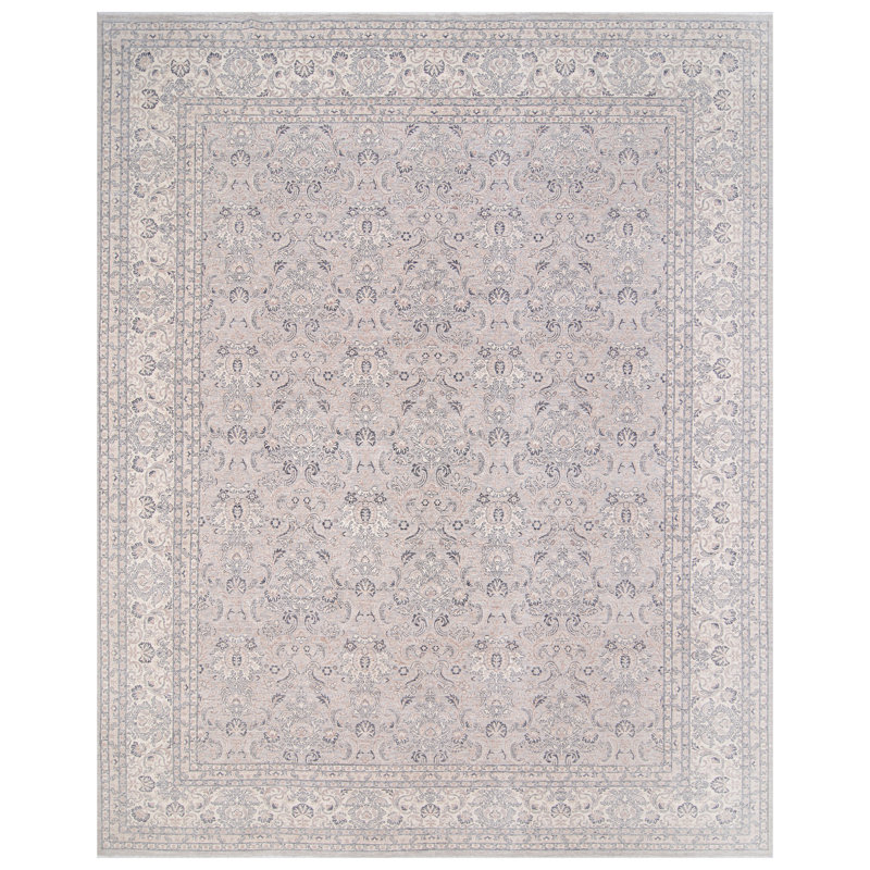 Hand Knotted Wool Area Rug in Light Gray And Ivory