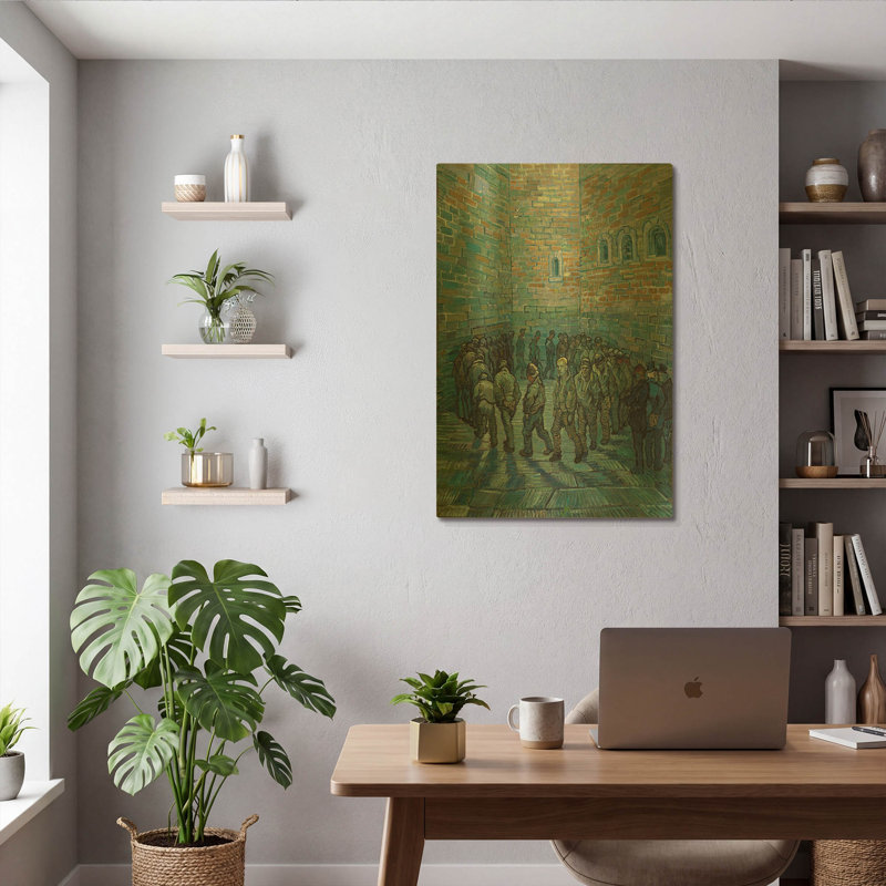 «The Prison Courtyard» par Vincent Van Gogh, art mural en métal doré, 24 po x 36 po, 24 po x 36 po