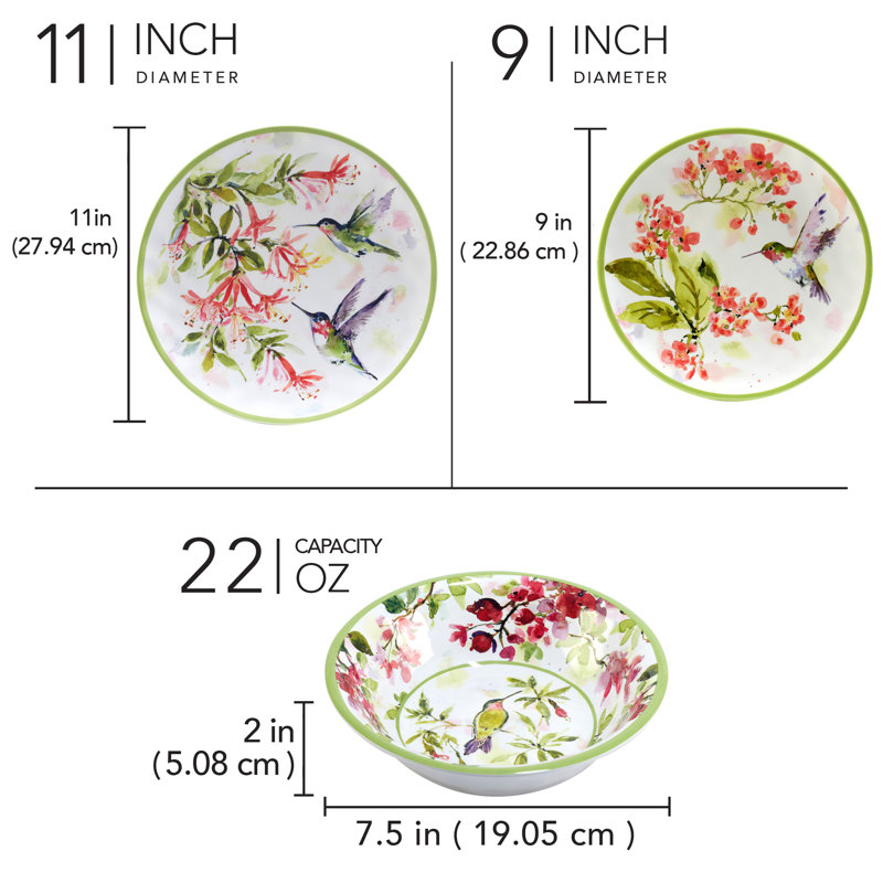 Hummingbirds Melamine 12 pc Dinnerware Set