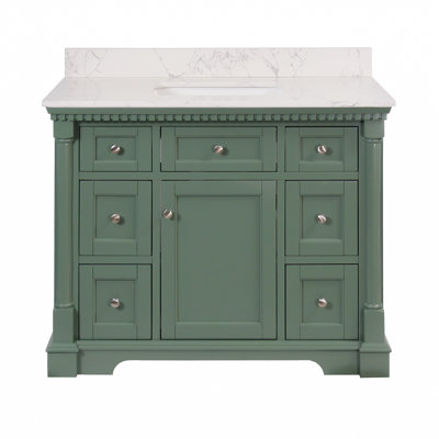 Ensemble de meuble-lavabo simple 42 po avec armoire vert sauge et comptoir en marbre d'ingénierie