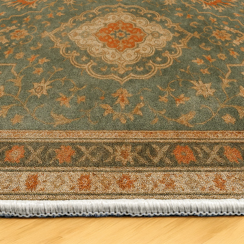 Zyana Collection Digital Print Cotton-Polyester Green Moroccan Rug, Runner 4' x 14'10"
