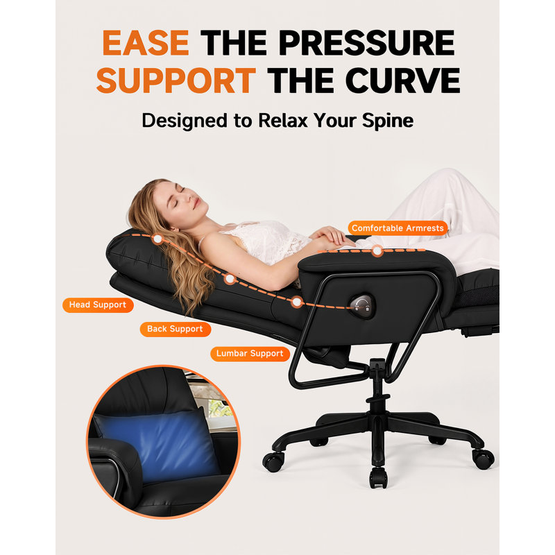 Chaise de bureau inclinable avec repose-pieds, fauteuil de bureau inclinable à 180 ° pour bureau à domicile, chaise d'ordinateur ergonomique avec soutien lombaire, noir