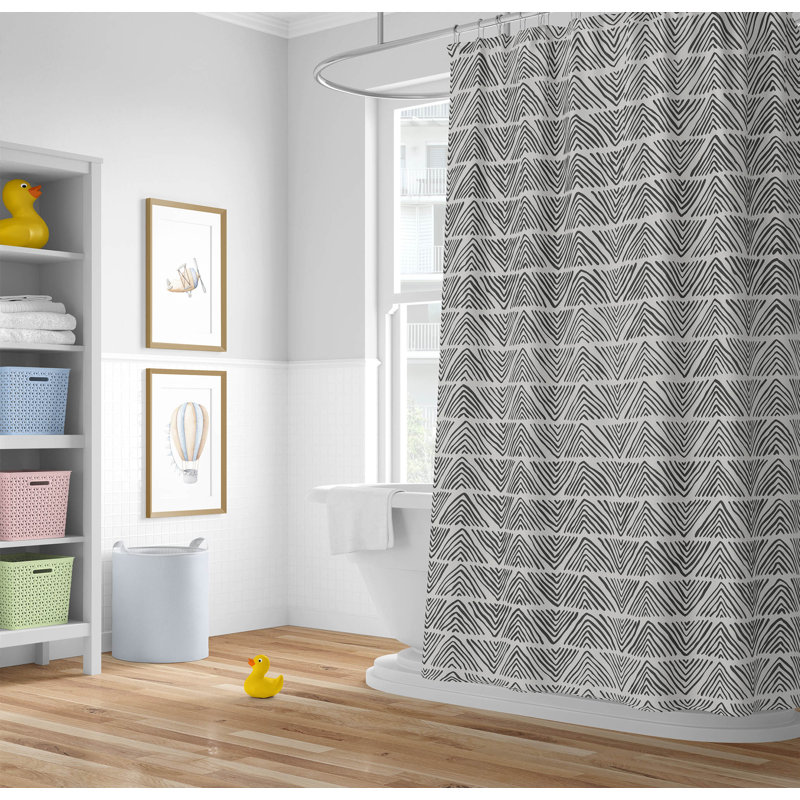 Chev Wave Stripe Ultra-Thin Lightweight Shower Curtain, Ivory/Charcoal