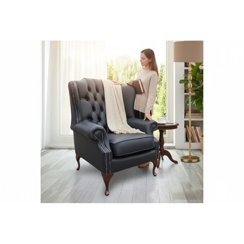 Upholstered Wingback Chair, Shelly Black