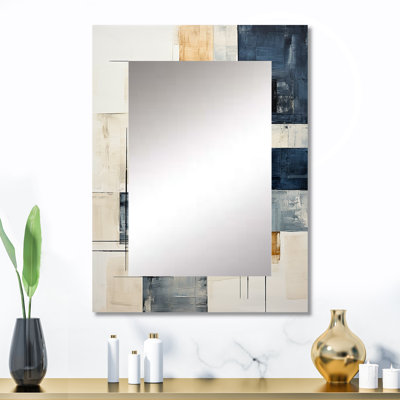 Ivory Illusions Abstract Shapes I - Abstract Shapes Mirror, White Decorative Wall Mirror, Printed Metal Art