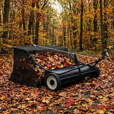 52 Inch Tow Behind Lawn Sweeper – 33.5 cu ft Hopper, Adjustable Brush Height, Dumping Rope, Steel Frame, Lawn Tractor Attachment for Large Properties