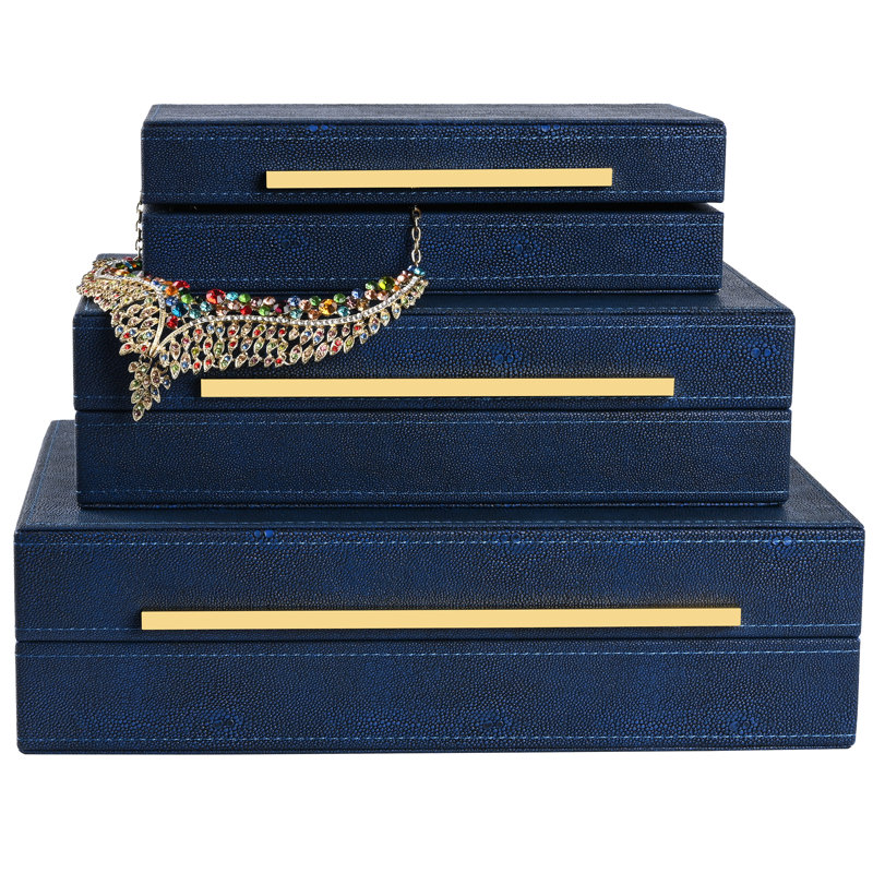 Ensemble de boîtes décoratives 3 pièces Milarain, Bleu marine