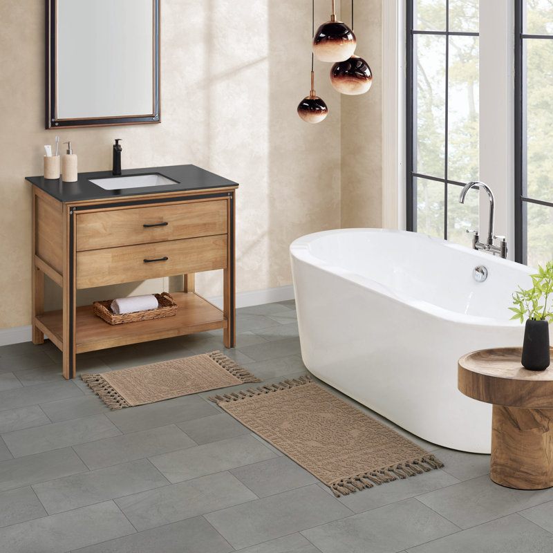 French Connection Dekker 100% Cotton Bath Rug Set, Light Brown