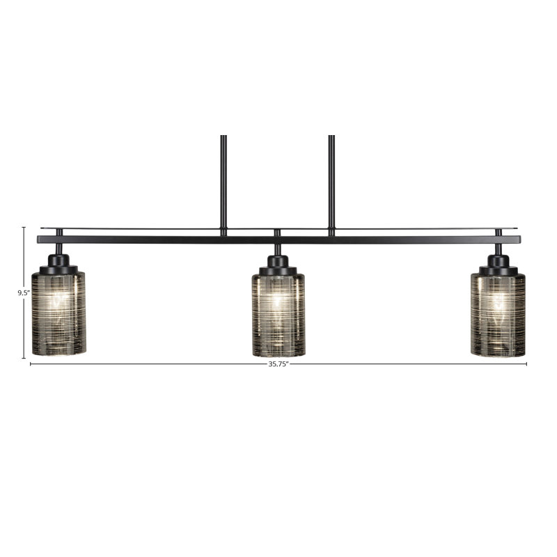 Agnon 3 Light Island Light Shown With 4" Glass, Argent, Noir mat