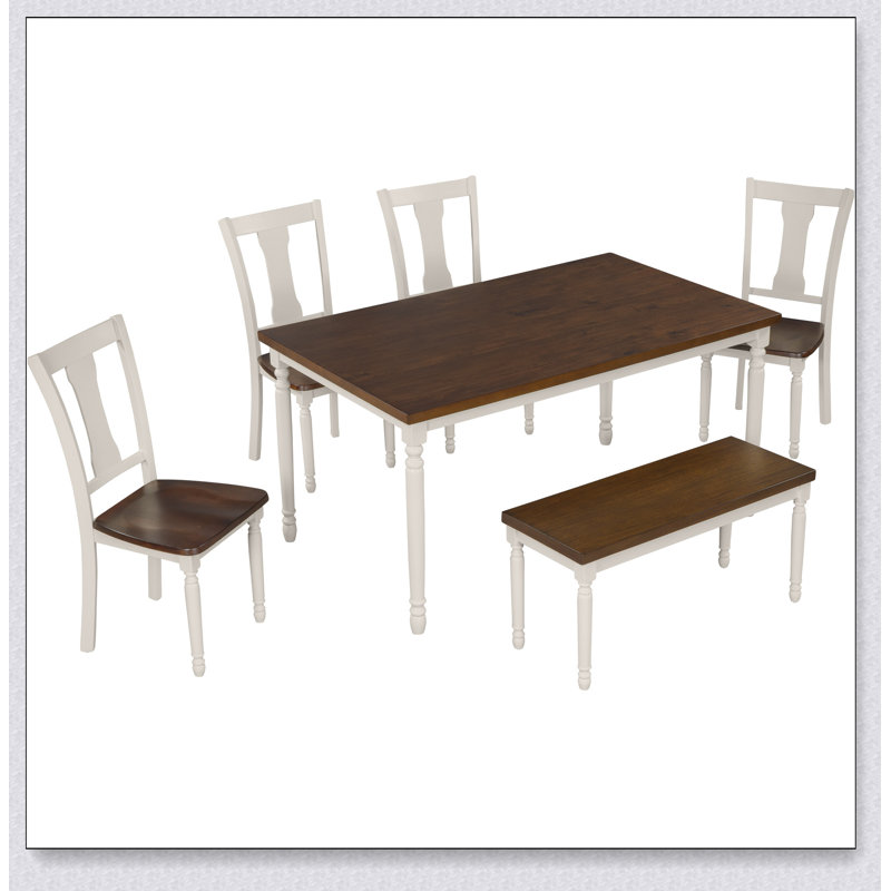 6-Piece Dining Set Wooden Table and 4 Chairs with Bench for Dining Room