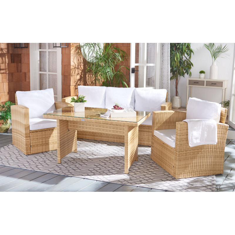 Curstin 5 - Person Wicker Patio Dining Set with Rectangular Table , Cushions Included, Natural 