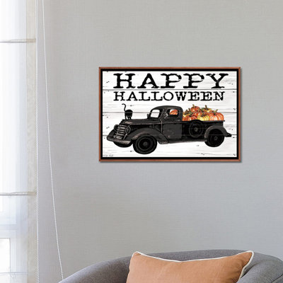 «Happy Halloween Black Truck», reproduction d'art sur toile encadrée